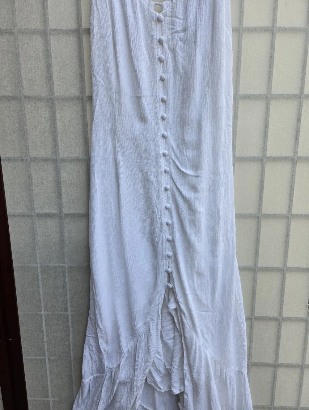Abercrombie & Fitch White Crinkle Maxi Dress L Cottagecore Boho Coastal High-Low